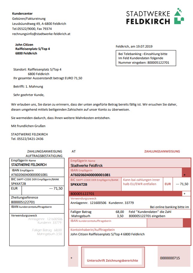 Austria Stadtwerke Feldkirch utility bill